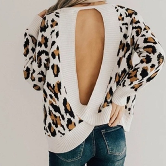 Windsor Sweaters - Leopard Print Open Back Sweater